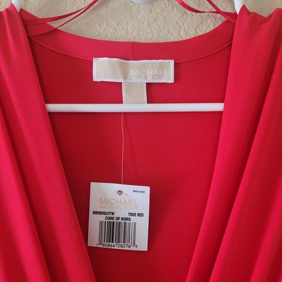 Michael Kors High-Low Faux-Wrap Dress True Red Size Medium Short Sleeve Nwt - Picture 3 of 10